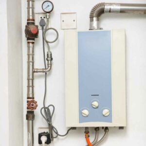 Tankless water heater mounted on wall